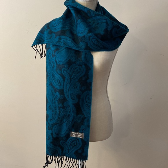 Charming Charlie super soft 💯Acrylic turquoise black paisley scarf wh fringe - Picture 5 of 11